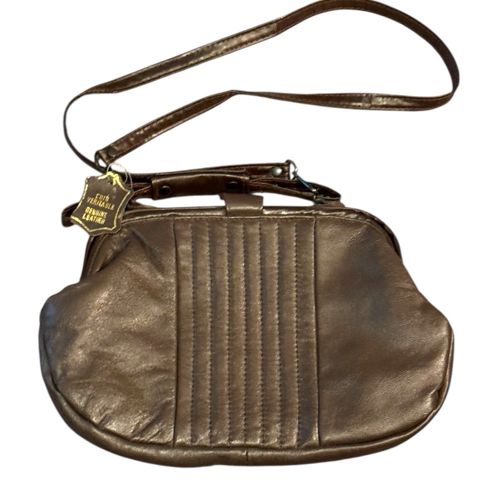 Vintage 1970s Brown Leather fancy shoulder bag - Picture 3 of 8